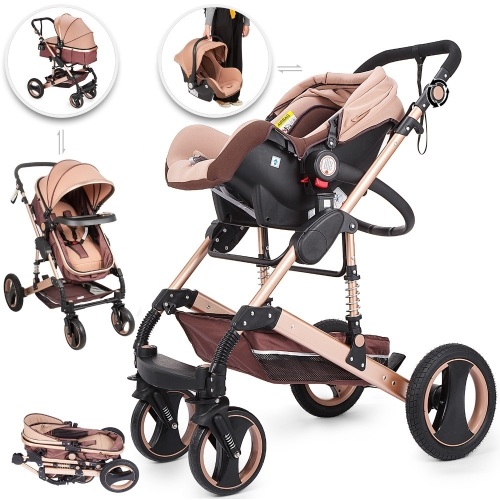 3 in 1 Luxury Baby Stroller with Baby Basket(No Base) Foldable Anti-Shock Springs High View Pram. Appears New - Lot 124