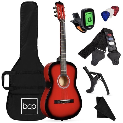 Beginner Acoustic Guitar Set w/ Case, Strap, Digital Tuner, Strings - 38in. Appears New. E-Commerce Return - Lot 249