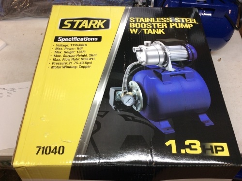 Stark 1.3HP Shallow Well Pump Tank Booster System. Powers On, Not Tested Further. Appears New, E-Commerce Return - Lot 259