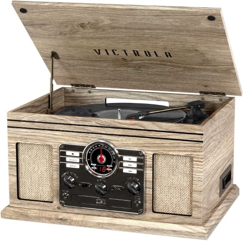 Victrola Nostalgic 6-in-1 Bluetooth Record Player & Multimedia Center with Built-in Speakers - 3-Speed Turntable, CD & Cassette Player, AM/FM Radio. Appears New - Lot 263