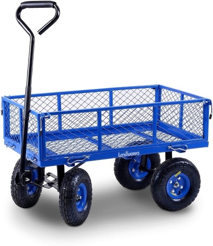 Landworks 2103Q044A Heavy Duty Lawn/Garden Utility Cart/Wagon With Removable Side Meshes, 400 lbs, Blue. NEW - Lot 277