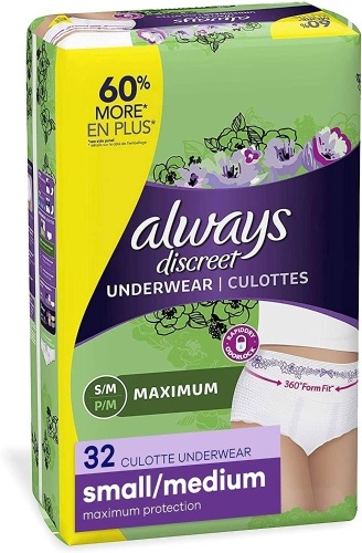 Always Discreet Incontinence & Postpartum Incontinence Underwear for Women, Small/Medium, Maximum Protection, 32 Count - Lot 304