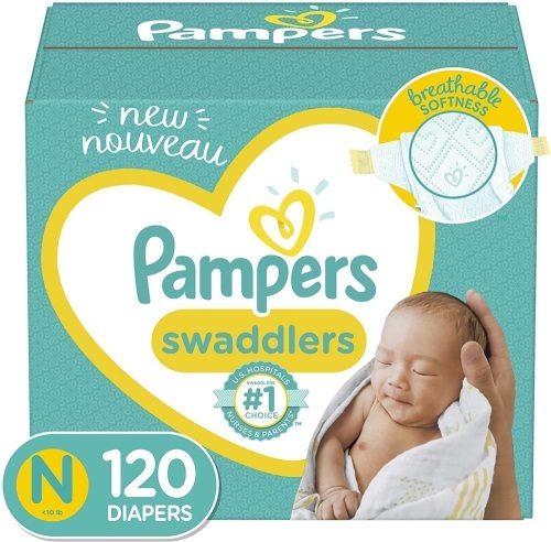 Baby Diapers Newborn/Size 0 (< 10 lb), 120 Count - Pampers Swaddlers, ONE MONTH SUPPLY (Packaging May Vary) - Lot 309