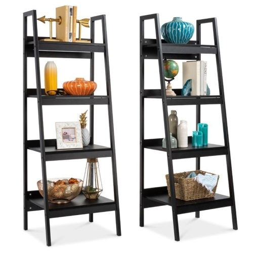 Set of 2 Wooden 4-Shelf Open Ladder Bookcase Displays with Metal Framing - Appears New  - Lot 448