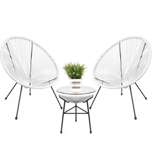 3-Piece All-Weather Patio Acapulco Bistro Set with Rope, Glass Top Table - Appears New   - Lot 453
