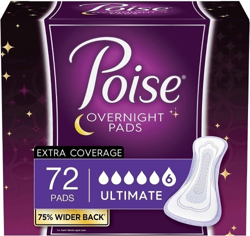 Poise Overnight Incontinence Pads for Women, Ultimate Absorbency, 72 Count (2 Packs of 36) - Lot 504