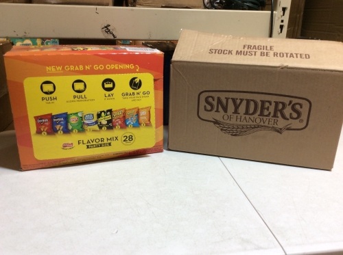 Case of 28 Snack Size Chips, and a Case of Snyders Pretzels. Best by Date of Jan. 2021 - Lot 535