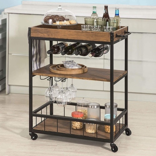 Haotian Bar Serving Cart Home Myra Rustic Mobile Kitchen Serving cart. Appears New - Lot 545