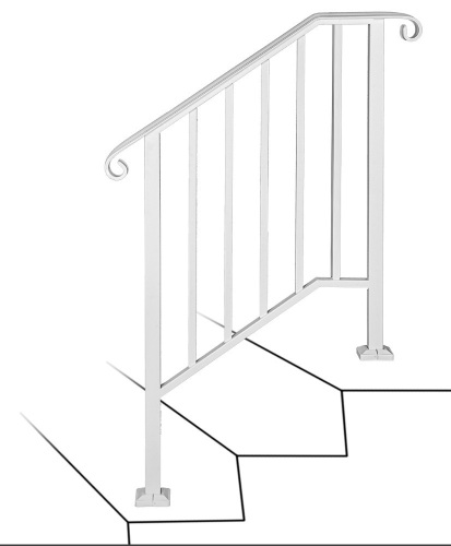 VEVOR Handrail Picket #2 Fits 2 or 3 Steps Outdoor Wrought Iron Handrail, Matte White - Appears New with Cosmetic Damage, See Pics  - Lot 623