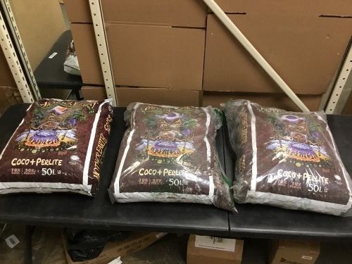 (3) 1.77 cu. ft. Bags of Mother Earth Coco & Perlite. Small Holes in Bags - Lot 626
