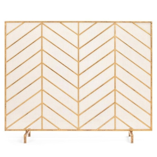 Single Panel Iron Chevron Fireplace Screen w/ Antique Finish - 38x31in. Appears New - Lot 637