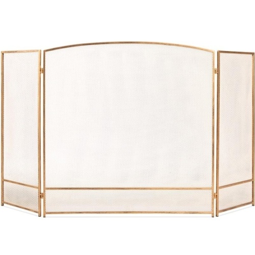 3-Panel Simple Steel Mesh Fireplace Screen with Rustic Worn Finish, Antique Gold, 47x29in - Appears New  - Lot 670