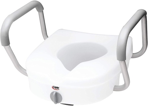 Carex E-Z Lock Raised Toilet Seat with Handles - 5 Inch Toilet Seat Riser with Arms. Appears New - Lot 730