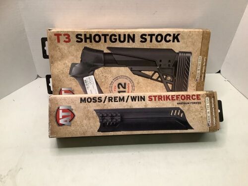 Lot of (2) Shotgun Accesories, T3 Shotgun Stock, Moss/REM/WIN Strikeforce Shotgun Forened - Lot 196