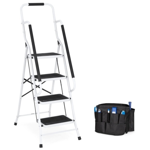 4-Step Portable Folding Ladder w/ Handrails, Attachable Tool Bag - Lot 2066