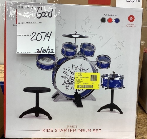 11-Piece Kids Beginner Drum Percussion Musical Instrument Toy Set - Lot 2074