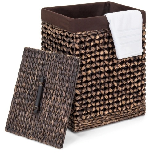 Water Hyacinth Woven Laundry Hamper Basket w/ Removable Liner, Lid - Lot 2075