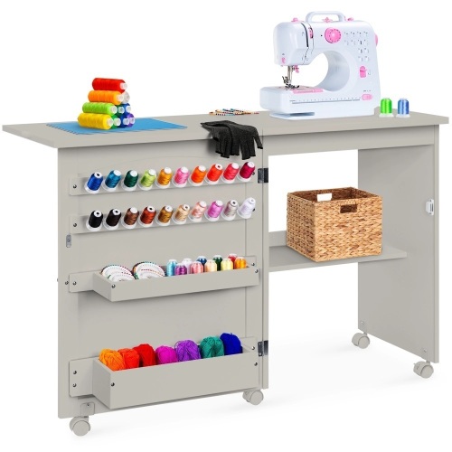 Folding Sewing Table Multipurpose Craft Station & Side Table w/ Wheels - Lot 2092