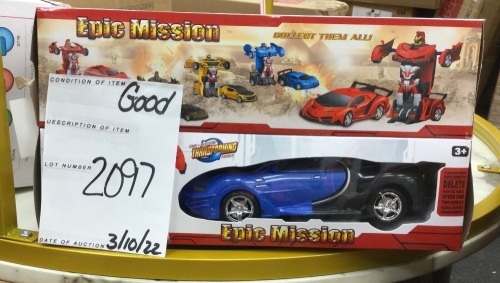 Set of 2 1/18 Scale RC Remote Control Transforming Robot Car Toys - Lot 2097