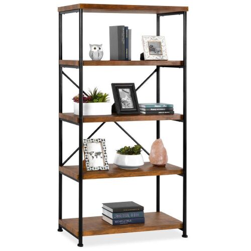 5-Tier Industrial Bookshelf w/ Metal Frame, Wood Shelves - Lot 2144
