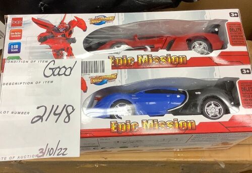 Set of 2 1/18 Scale RC Remote Control Transforming Robot Car Toys - Lot 2148
