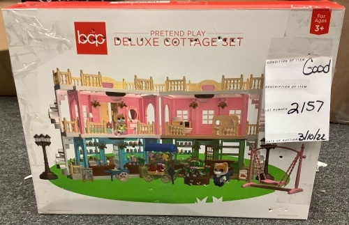 Deluxe Cottage Dollhouse Mansion Pretend Toy Playset w/ Tiny Critters - Lot 2157