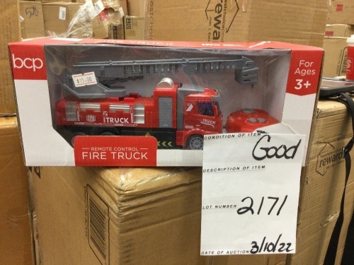 Remote Control Fire Truck Toy RC Car with LED Lights - Lot 2171