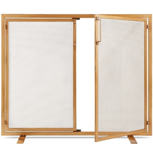2-Door Wrought Iron Fireplace Screen w/ Magnetic Doors - 38.5x41in - Lot 2599