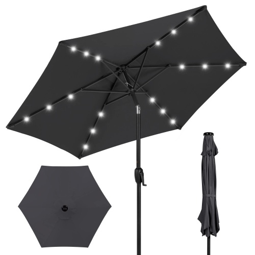 Outdoor Solar Patio Umbrella w/ Push Button Tilt, Crank Lift - 7.5ft - Lot 2642