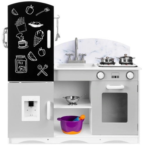 Kids Pretend Play Kitchen Cook Toy Set w/ Chalkboard, Sounds, Accessories - Lot 2726