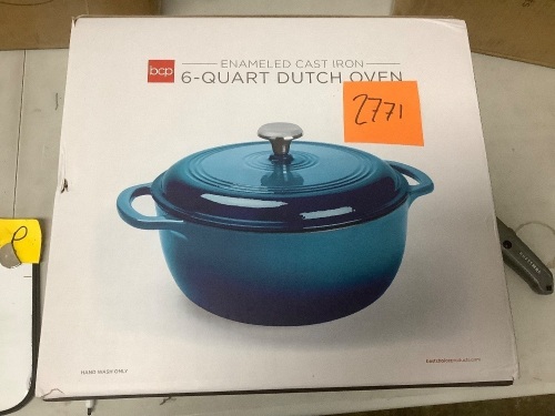 6qt Non-Stick Enamel Cast-Iron Dutch Oven Kitchen Cookware w/ Side Handles - Lot 2771