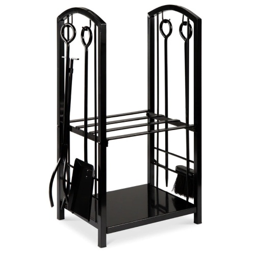 5-Piece Firewood Log Rack Holder Tools Set w/ Hook, Broom, Shovel, Tongs - Lot 2784