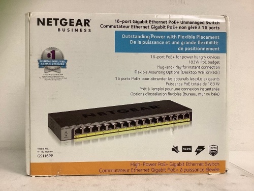 Netgear 16 Port Gigabit Ethernet Switch, Powers Up, E-Comm Return - Lot 400
