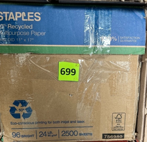 Box of Staples 11x17 Multi Purpose Paper, Appears New - Lot 699