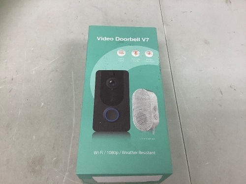 V7 Video Doorbell Camera, Language is Set to Spanish, Powers Up, Appears new - Lot 321