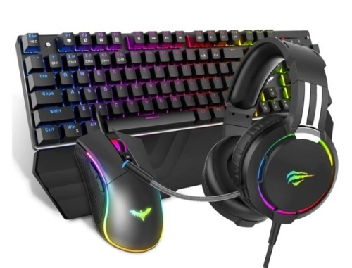 HAVIT Keyboard, Mouse & Headset Kit, Powers Up, E-Commerce Return - Lot 579