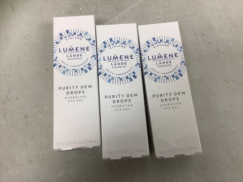 Lot of (3) Lumene Purity Dew Drops Hydrating Eye Gel, New - Lot 969