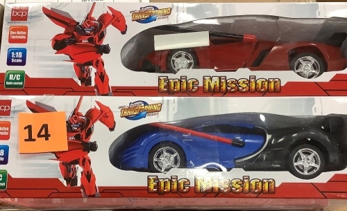 Set of 2 1/18 Scale RC Remote Control Transforming Robot Car Toys - Lot 14