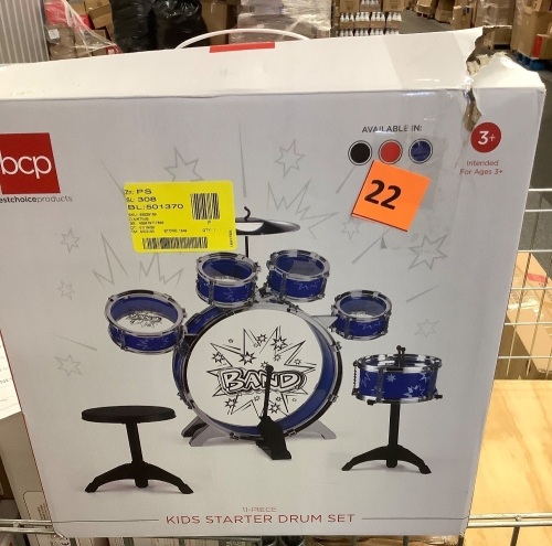 11-Piece Kids Beginner Drum Percussion Musical Instrument Toy Set - Lot 22