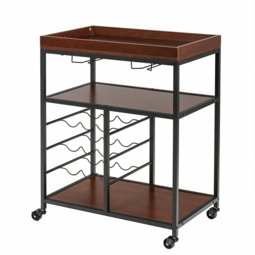 3 Tier Storage Bar Serving Cart w/ Wine Rack - Lot 211