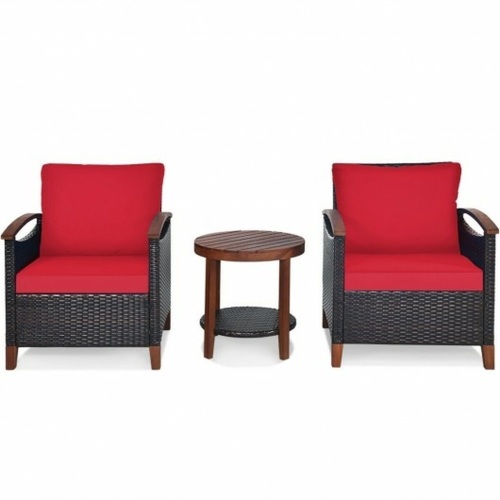 3 Pcs Solid Wood Frame Patio Rattan Furniture Set - Lot 217