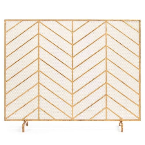 Single Panel Iron Chevron Fireplace Screen w/ Antique Finish - 38x31in - Lot 274
