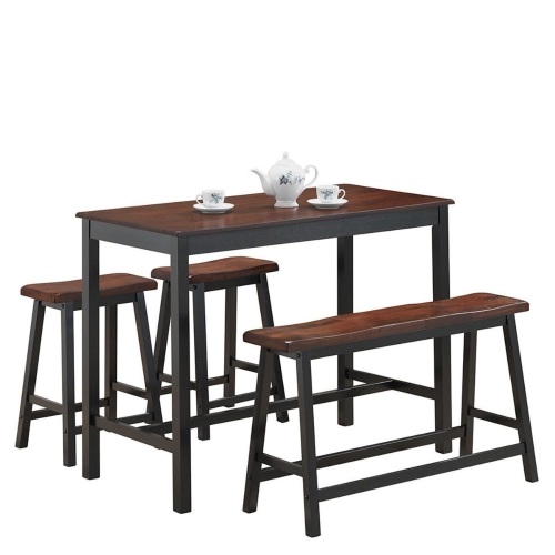 4 Pcs Solid Wood Counter Height Table Set w/ Height Bench & Two Saddle Stools - Lot 301
