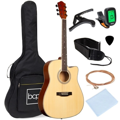 Full Size Beginner Acoustic Guitar Set with Case, Strap, Capo - 41in - Lot 2877
