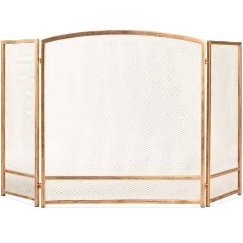 3-Panel Simple Steel Mesh Fireplace Screen w/ Rustic Worn Finish - 47x29in - Lot 3016