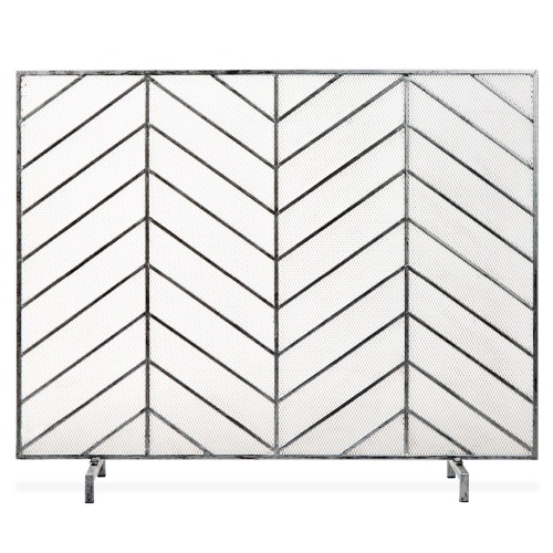 Single Panel Iron Chevron Fireplace Screen w/ Antique Finish - 38x31in - Lot 3198