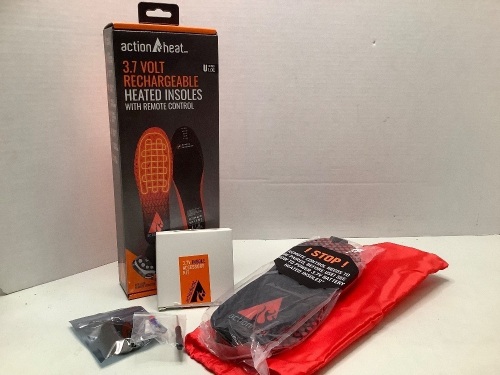 Action Heat 3.7 Volt Rechargeable Heated Insoles, Large, Untested, Appears New - Lot 231