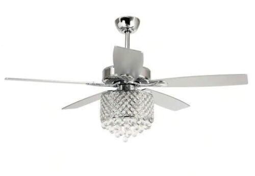Deido 52 in. Indoor Chrome Downrod Mount Crystal Chandelier Ceiling Fan With Light and Remote Control - Lot 58