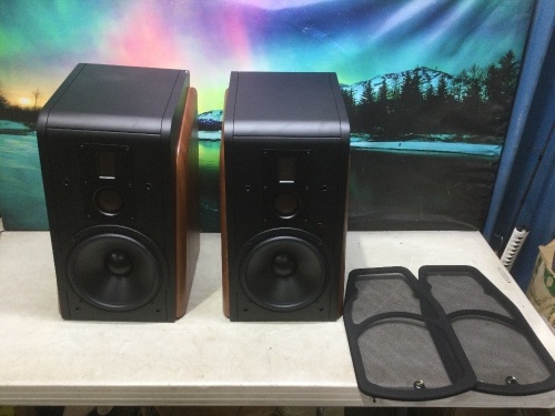 Swans Speakers M500 Hi-Fi Active Bookshelf Speaker with 8 Inch Woofer, 3 Way Crossover, Solid Wood Enclosures - Screen Pegs Broken, Dented Corner, No Manual/Cords/Remote - Lot 86