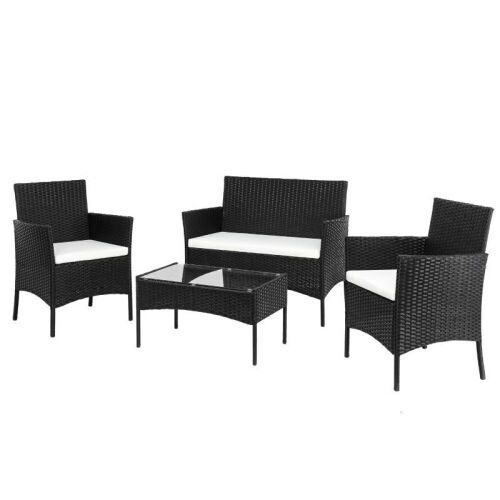 4PCS Outdoor Patio Conversation Set PE Rattan with Cushions - Lot 121